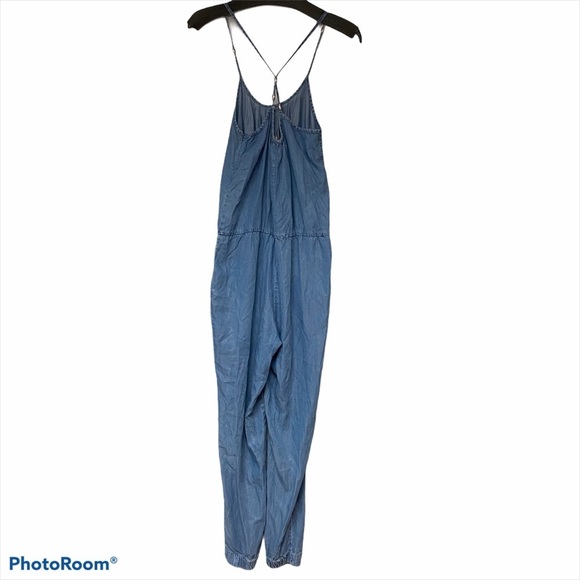 Zara | Z1975 Denim Chambray Halter Jogger Jumpsuit - Picture 5 of 11